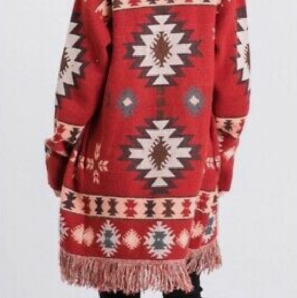 SMALL Oversized Cardigan Aztec Tribal Fringe Detail Soft Comfy Has stretch - Picture 6 of 9